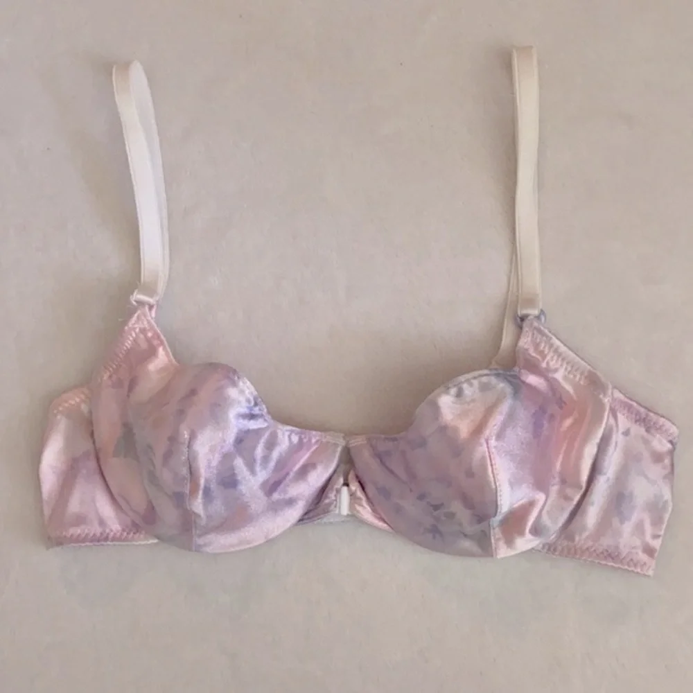 {VTG} Christian Dior | Watercolor Unlined Plunge Front Closure Underwire Bra 34A - Picture 15 of 15